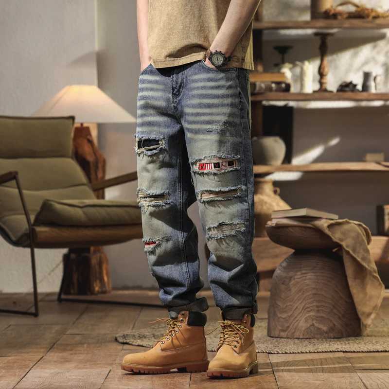 BYCL90 High Street new hole cut patch embroidery fashion tide loose cone hanging wear patch jeans man W250701 W250701