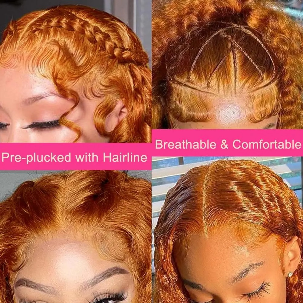 Orange Ginger Lace Front Wig Curly Wigs 30 34 Inch Deep Wave Frontal Wig 13x4 HD Lace Front Human Hair Wig Synthetic Wig