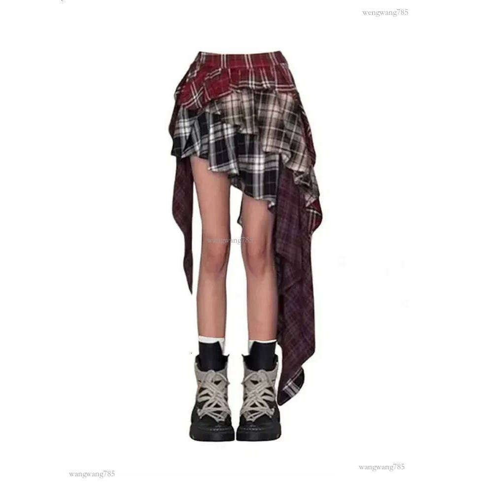 Vintage Fashion Grunge Plaid A-line Skiing Summer Womens High Street Sexy Ultra Thin Mini Skiing Asymmetric Y2k Street Clothing 240828