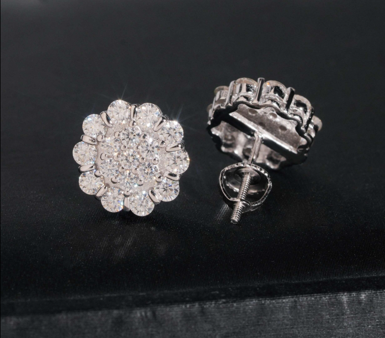 Fashion Jewelry Iced Out Diamond Hip Hop S925 Sterling Silver Men Moissanite Stud Earring