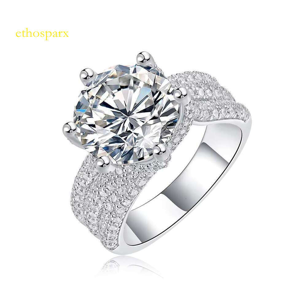 Silver plate, platinum long stick, bread, moissanite, dragon, wedding engagement ring for women