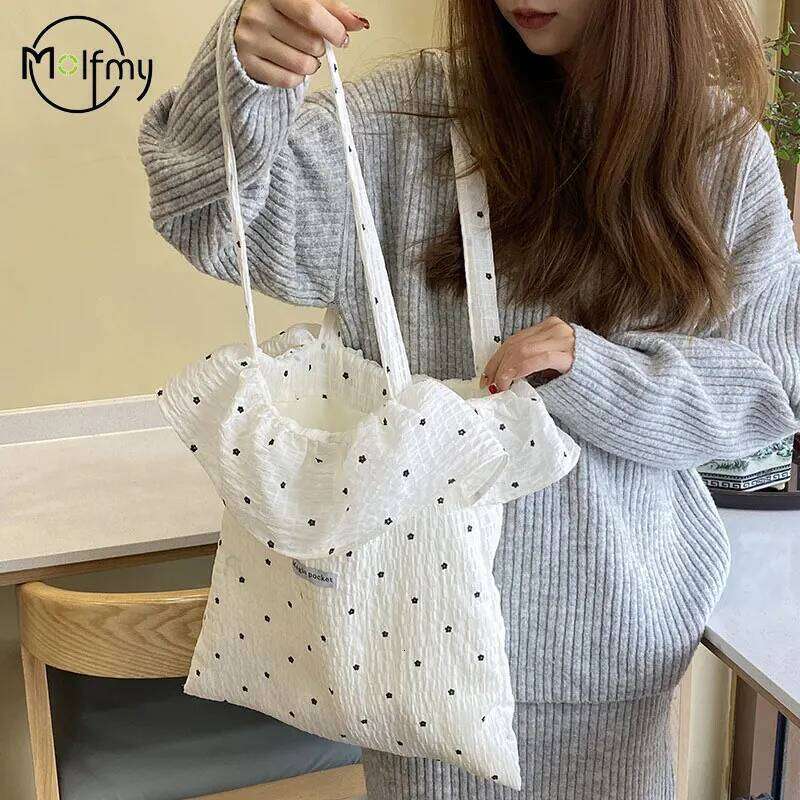 Fashion Shoulder Wave Point Chiffon Large Capacity Fairy Mesh Commuting Handbag Korean Style Tote Bag Women Vacation