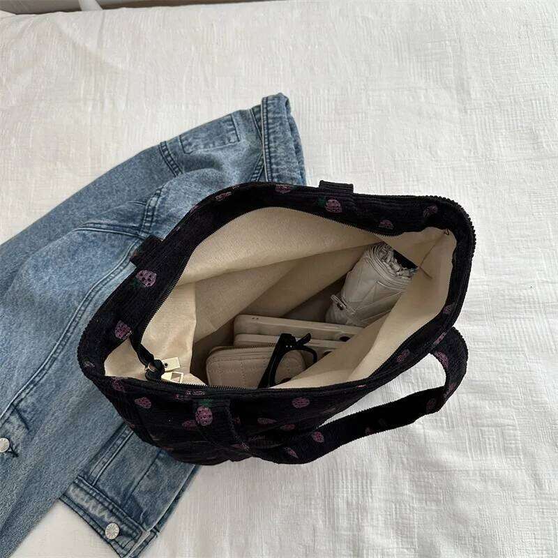 Corduroy Handbag Strawberries Beach Fashionable Versatile Shoulder LargeCapacity Simple Commuter Women's Tote Bag Bolsos