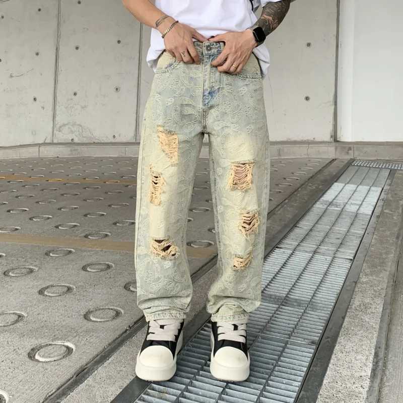 New Trendy Loose Straight Blue Washed Jeans W250701 W250701