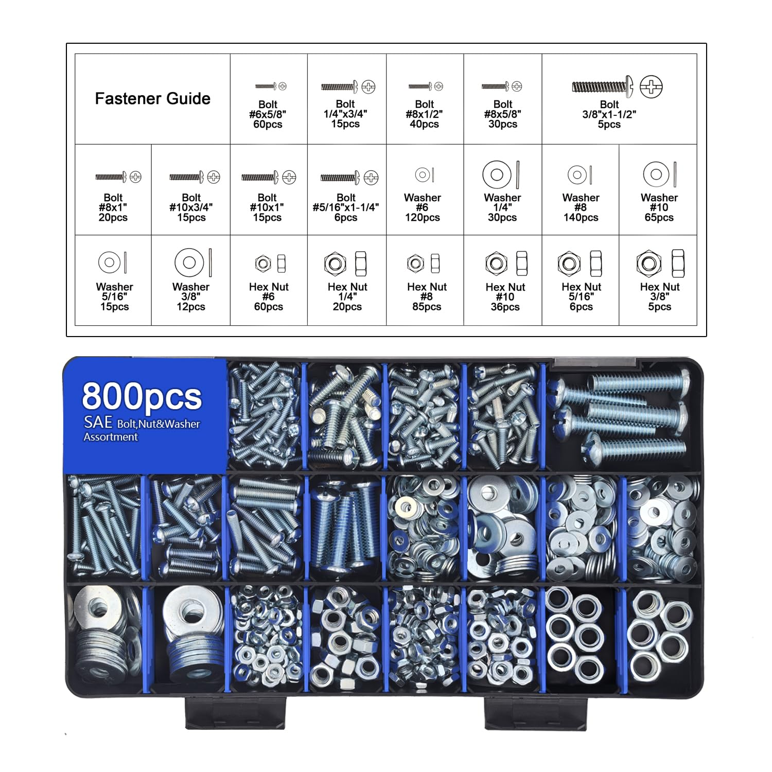 2600 Piece Bolt and Nut Hardware Assortment Kit with Diverse Bolts