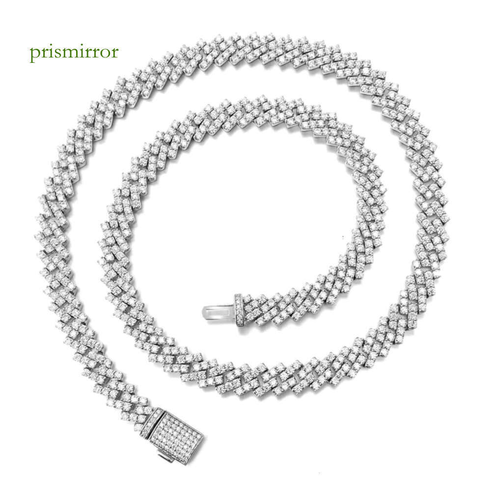 Fashion Jewelry Pure Sier Chain 10mm Iced Full 1 Row VvsMossinate Cuban Necklace