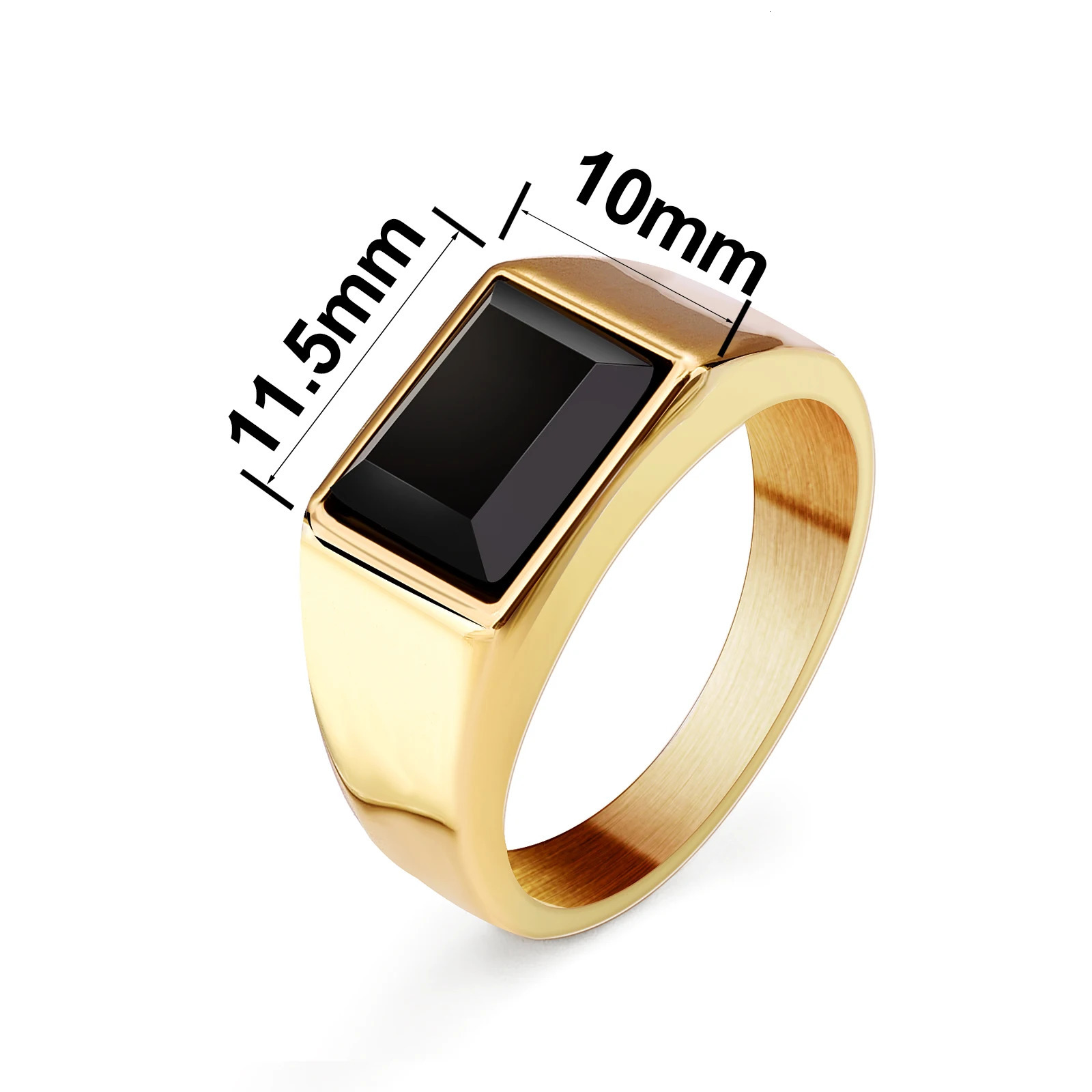 Stylish MenS Square Ring Gold Silvery Color Stainless Steel Black Stone Geometry Rings Male Accessory Party Gift 250701