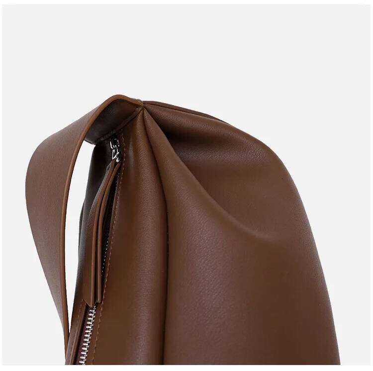 UBELLIN Simple Leather Dumpling Single For Women Retro Wide Shoulder Strap Zipper Half Month Crossbody Bags