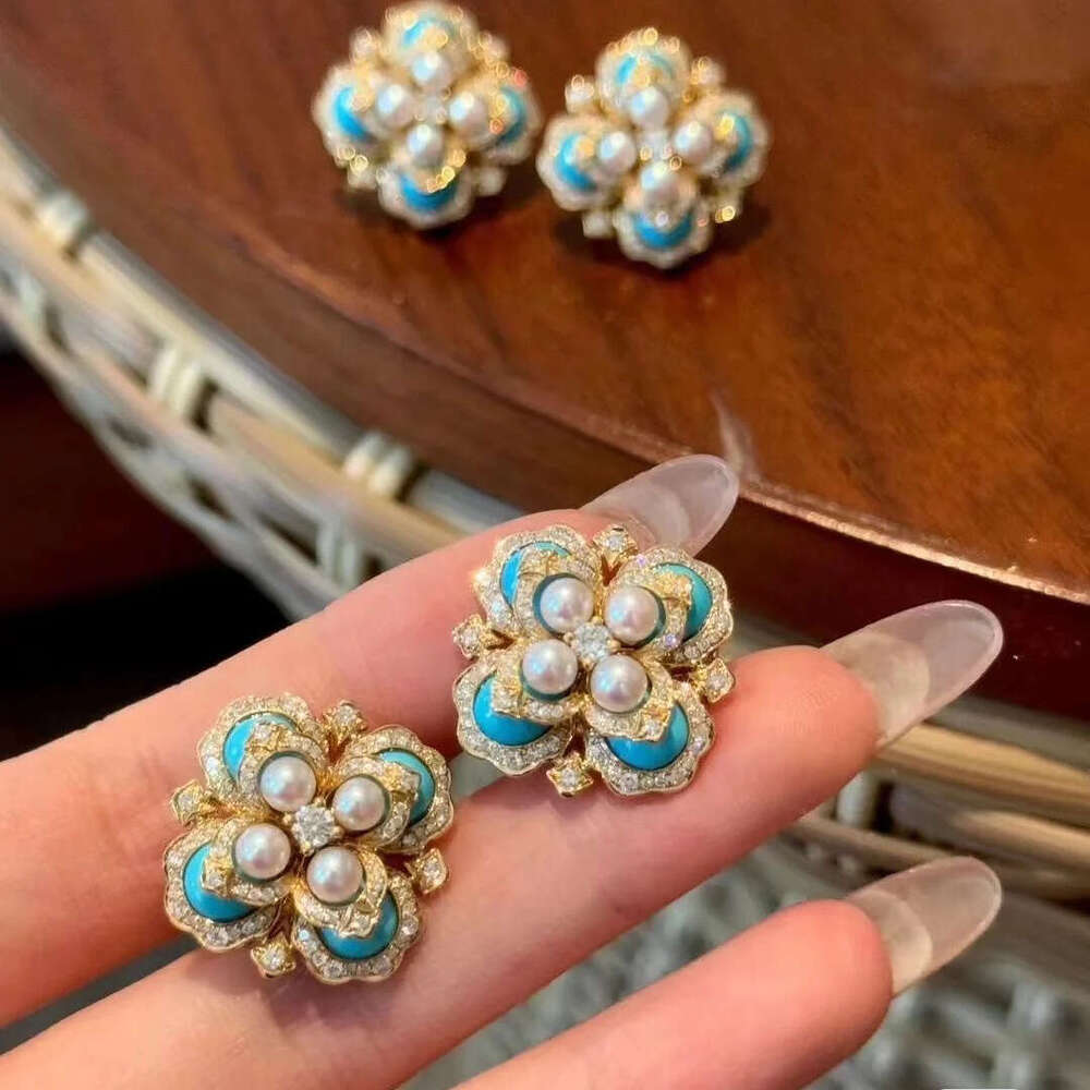 Palace Style Pearl Turquoise Inlaid Dia New 2024 Exquisite High-end Niche Unique Earrings
