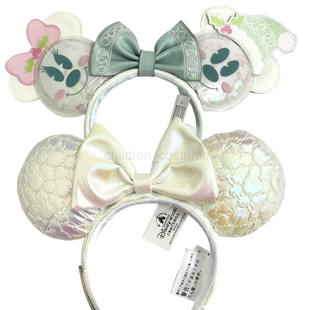 Disney 2pcs Disney Gingerbread Mickey Minnie Headband Adults/Child Disneyland PU Leather Bow Ear Women Christmas Gifts W250701