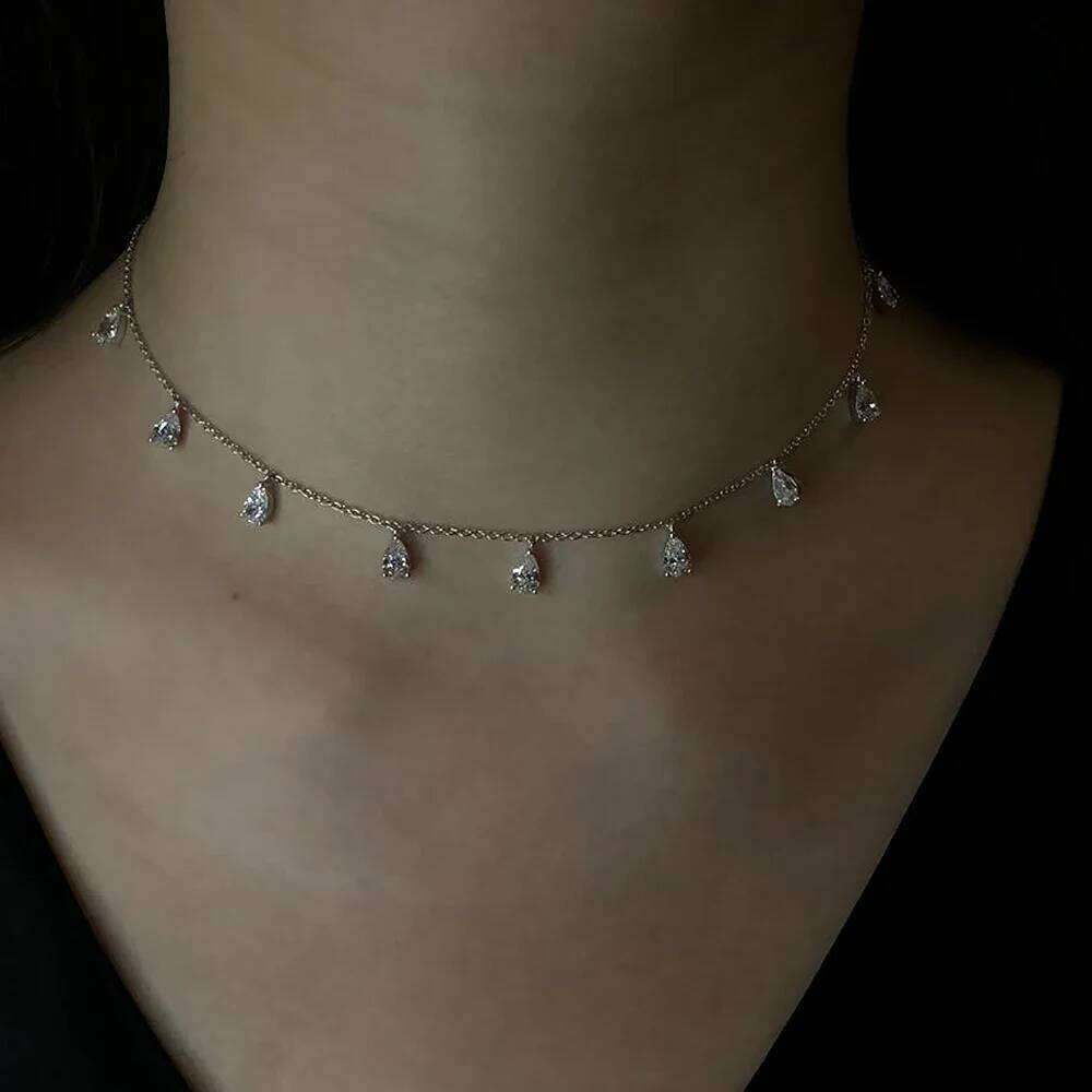 GRA Certified 0.5carat Pear Cut Moissanite Dia Necklaces for Women Sterling Sier Neck Chain Waterdrop Shape Choker
