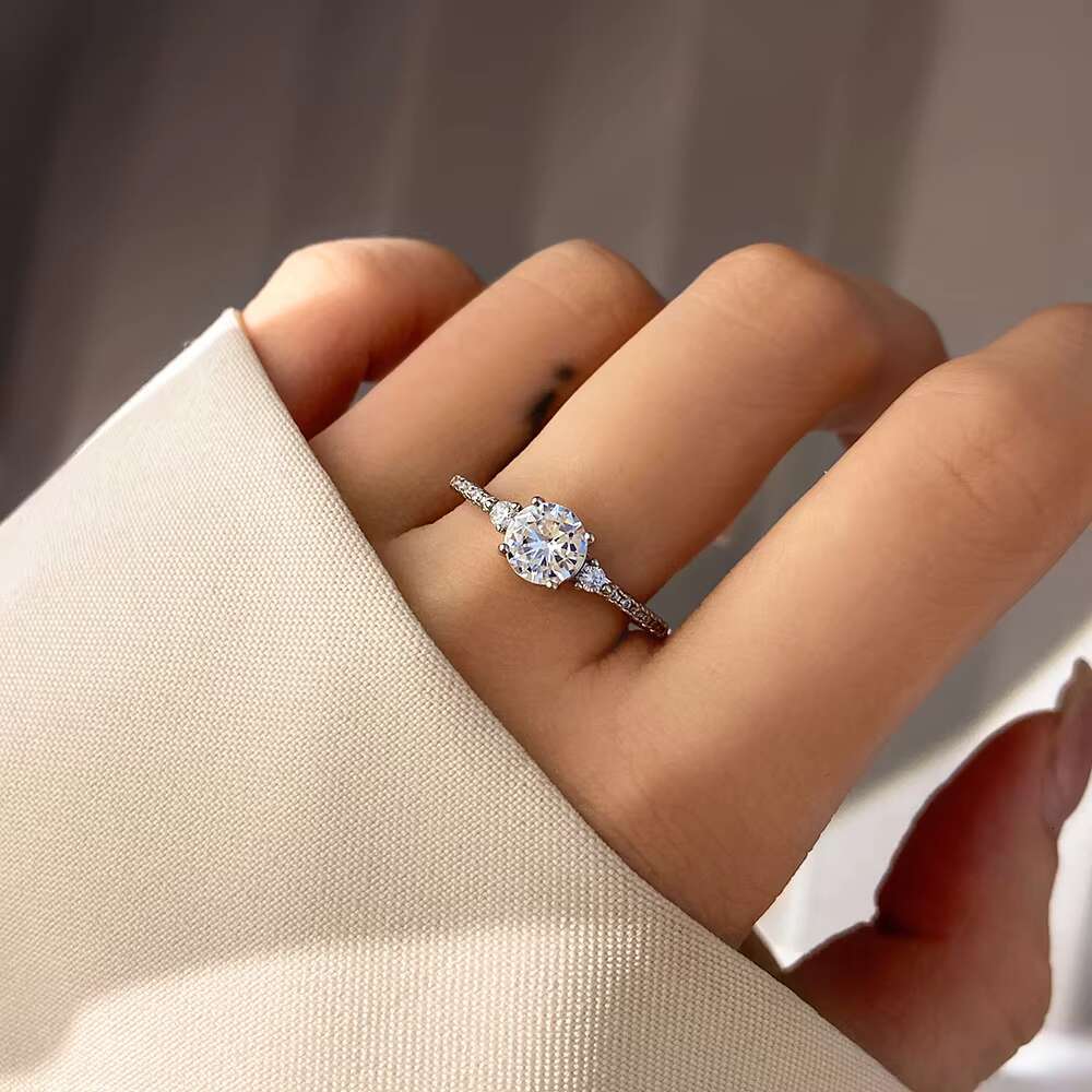 1CT Classic Round 3-stones Wedding Bands 4Claws 925 Sterling Silver Ring Wholesale Vintage Rhodium 14K Gold Plated Zircon Rings