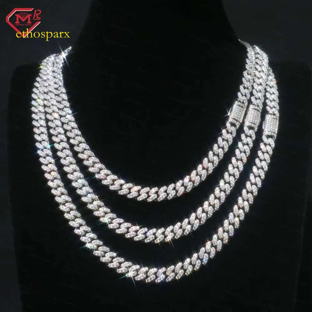 12mm Moissanite Pass Tester Sier Hip Hop Rap Singer Gold Miami Cuban Chain