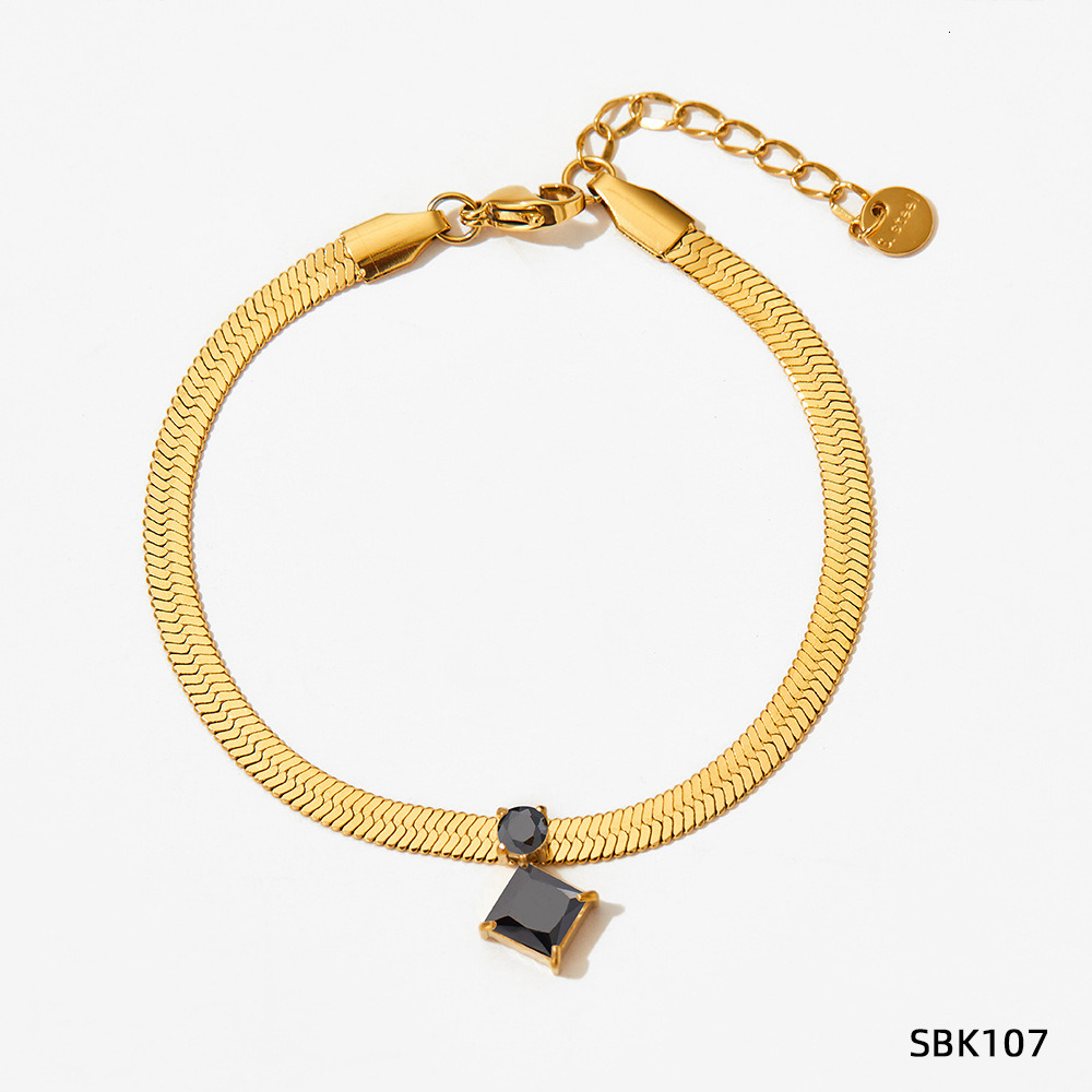 European and American Blogger Single Diamond Rhombus Zircon Stainless Steel Clavicle Chain Women Color-Retaining Flat Snake Bone Bracelet Jewelry Fact