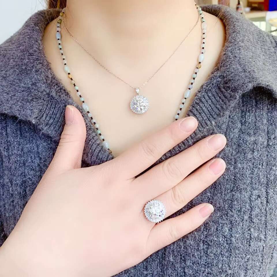 Silver 925 Original 5 Ct Round Brilliant Cut Diamond Test Past D Color Moissanite Wedding Ring for Women Gift Fine Jewelry