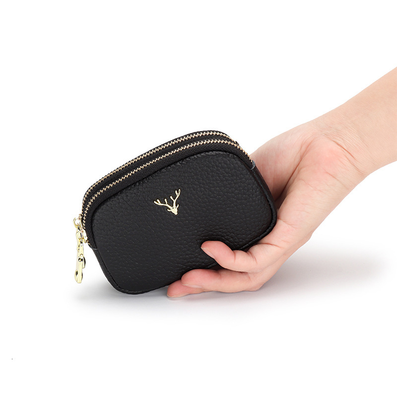 Genuine Luxury Wallet Leather Designer Wallet Women's Small Cute Mini Coin Purse Handheld First Layer Cowhide Double Zipper Lipstick Bag Earphone
