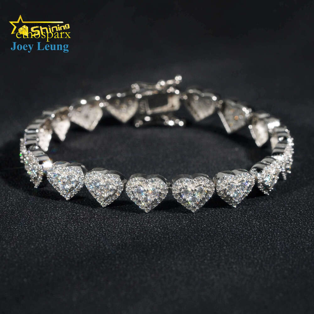 Custom Heart Design Solid Sier Hip Hop Iced Cuban Link Bracelet 8mm VVS Moissanite Dia Womens Fine Jewelry Necklace