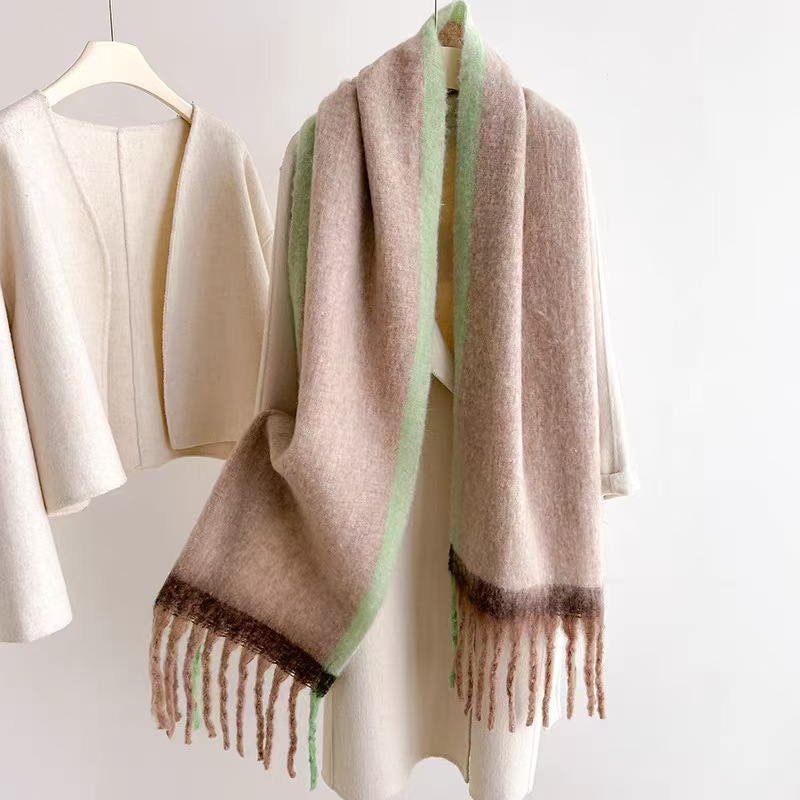 T1105 gradient scarf women's winter thick warm new shawl tassel all-match brushed neck scarf