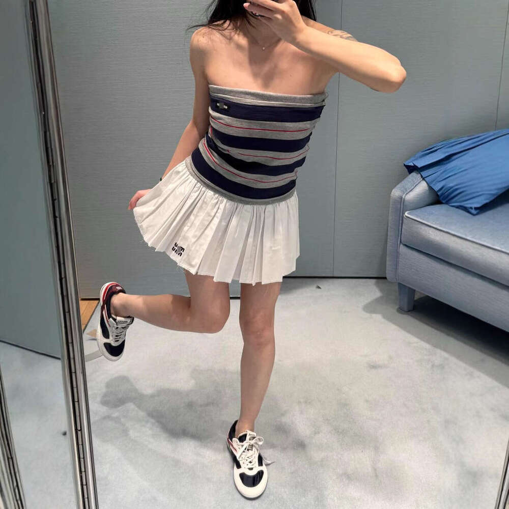 Miu Home Spring Summer New Striped Tube American Style Sexy Hot Girl Letter Patch Layered Jacquard Top For Women B5