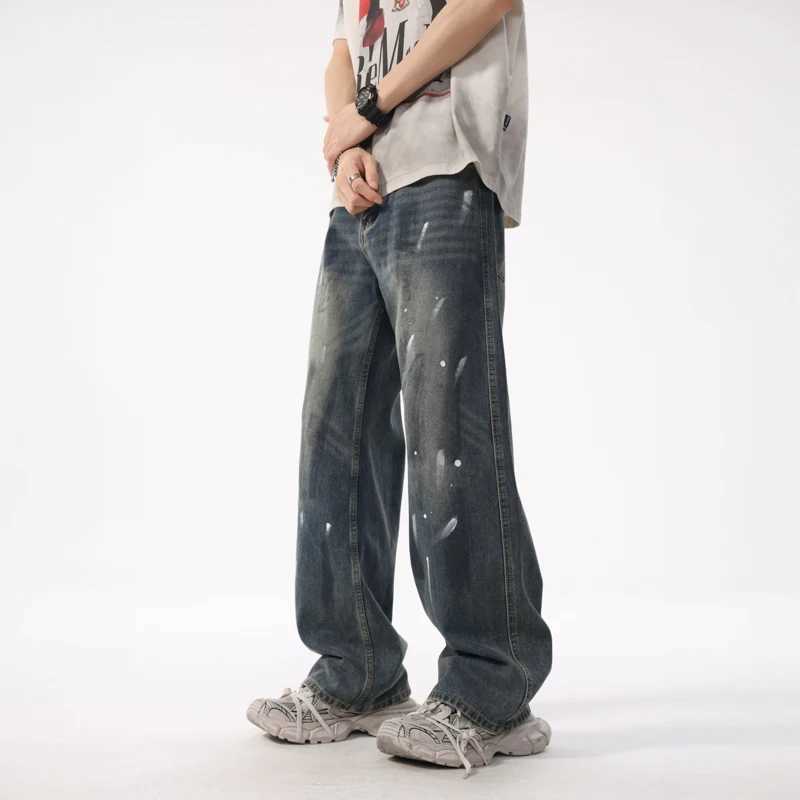 XL8879High quality summer hipster jeans loose graffiti straight leg trousers high street retro washed nostalgia draggingtrousers W250701 W250701