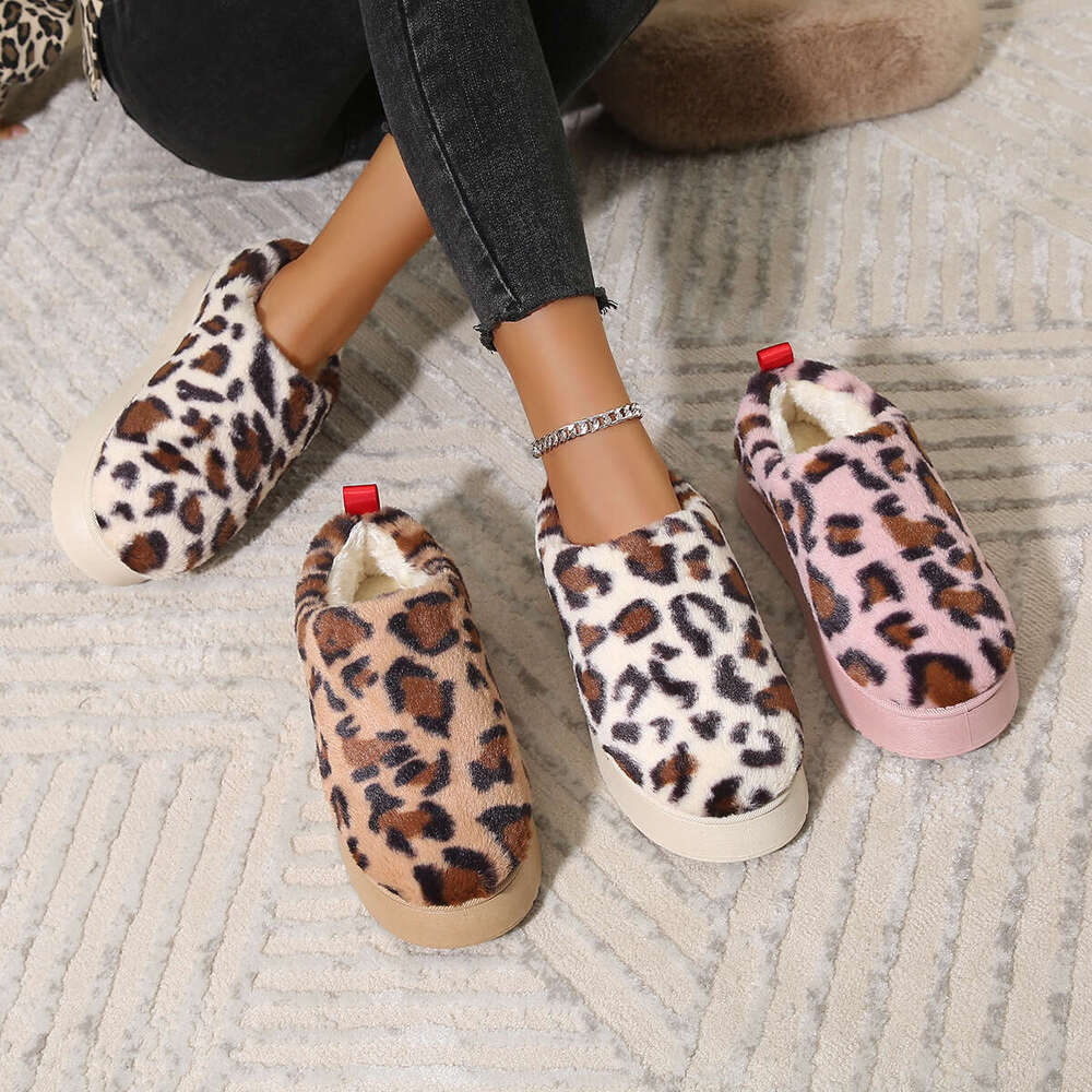 Leopard Print Decorated Free shipping Plush Women's Snow Boots Thick Sole Warm Comfortable Indoor/Outdoor Cotton Shoes