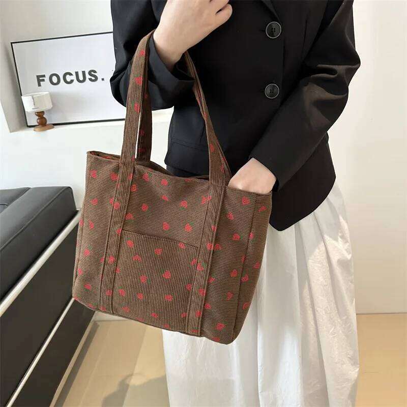 Corduroy Handbag Strawberries Beach Fashionable Versatile Shoulder LargeCapacity Simple Commuter Women's Tote Bag Bolsos