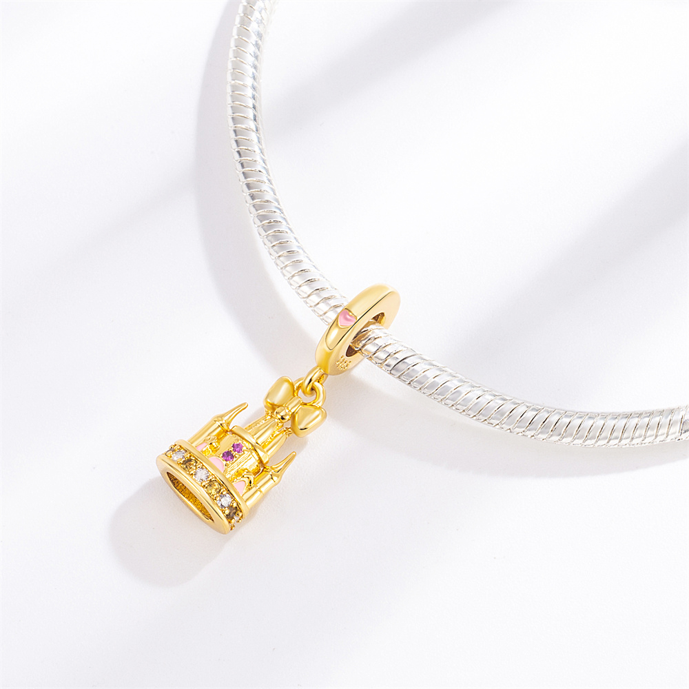 FewDook Fine 18K Gold & Silver Plated Pigeon Love Letter, Rose, Castle, Heart Dangle Charm Fit Pan Charms Bracelet DIY Jewelry Designer for Women 2025