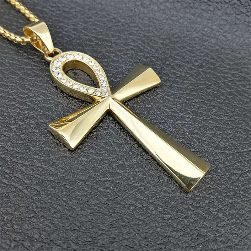Egypt Iced Out Bling Ankh Cross Pendant Necklace For Women And Men Key of Life Stainless Steel Egyptian Jewelry Drop 250628