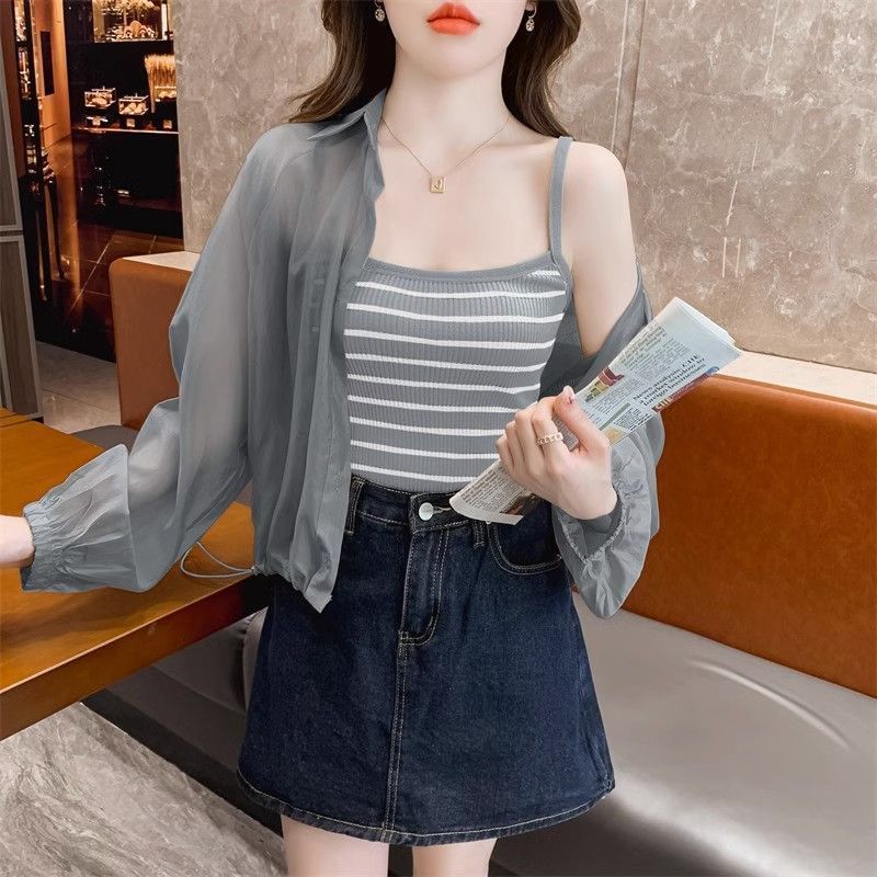 K1186 High-end sun protection clothing shirt women's summer thin small short shirt jacket loose chiffon casual top