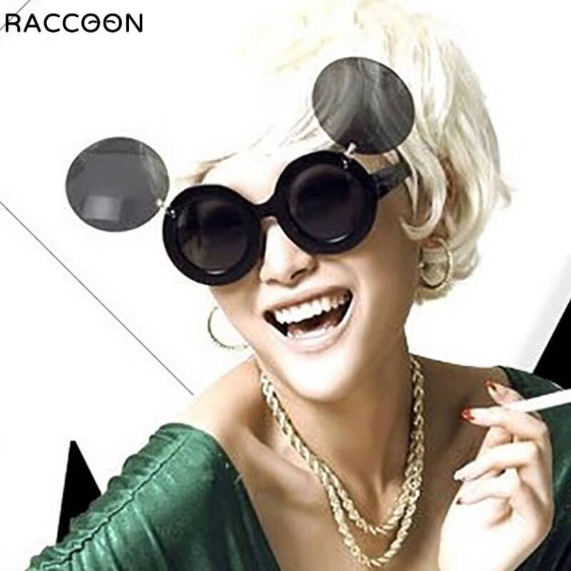 Ins Classic Fashion Chic Cute Funny Oval Steampunk Popular Gaga Flip Sunglasses Women Round Sexy Party Mouse Sun Glasses ddmyshoesvip