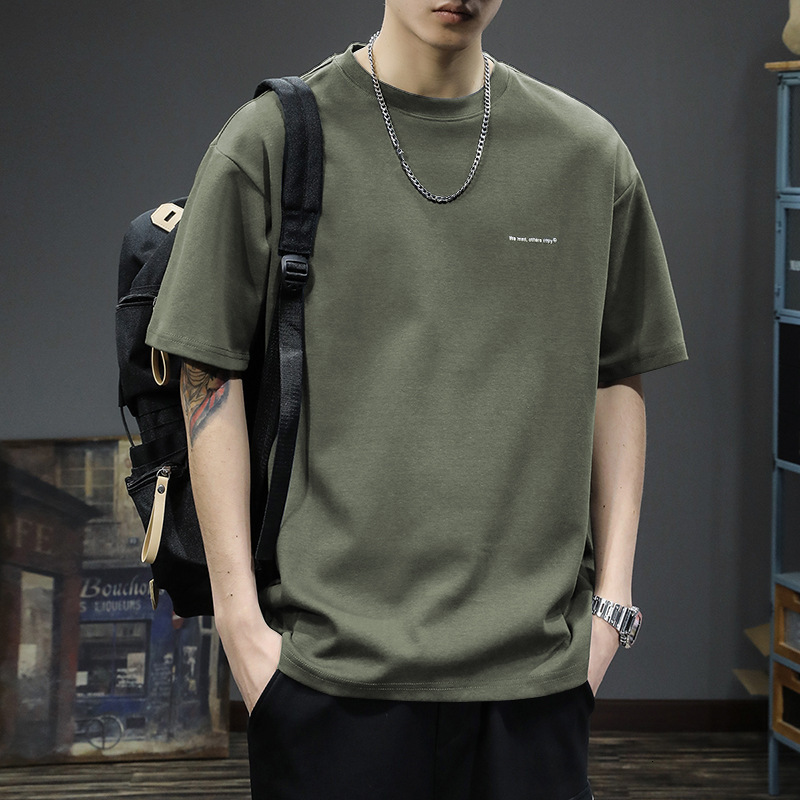 Heavyweight Short Sleeve T-shirt For Men, Summer New American Style Pure Cotton Trendy Designer T Shirt Base White Loose Half Sleeve Tee
