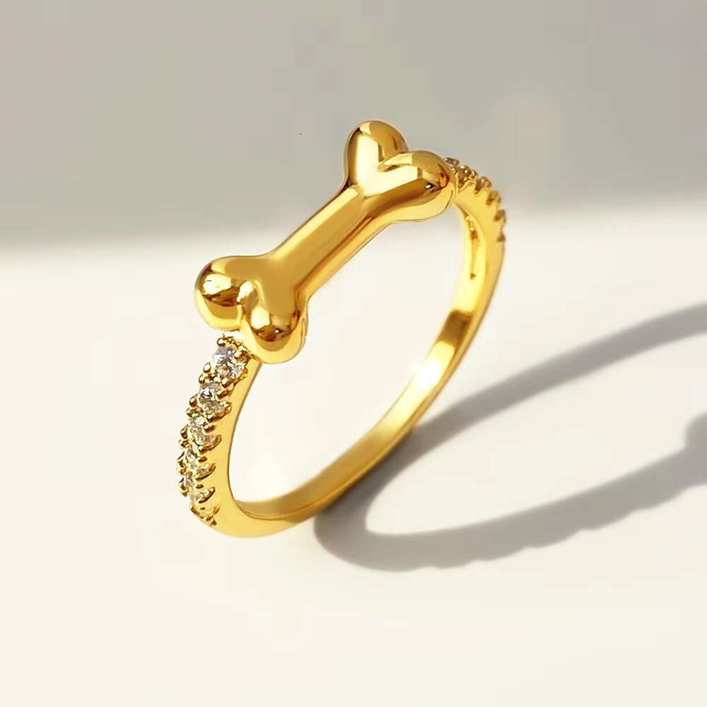 TIKTOK Animal Cute Dog Bone Pets 925 Sterling Silver Ring Hot Selling Vintage Rhodium 14K Gold Plated Zircon Bands