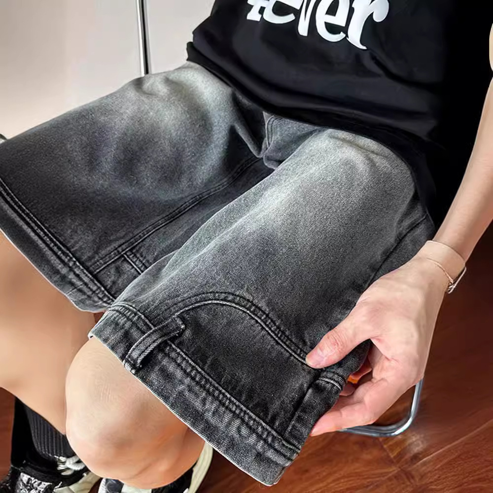 New American Style Inverted Denim Shorts for Men Summer Trendy Loose Washed Cool Five-Point Casual Shorts 240924