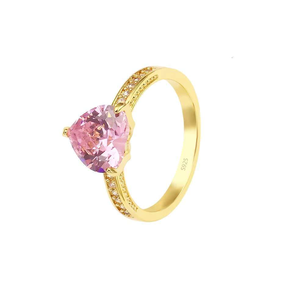 Luxury Cubic Zirconia Heart Shape Pink Engagement Ring Classic Iced Out CZ Heart Silver Ring S925 Ready to Ship