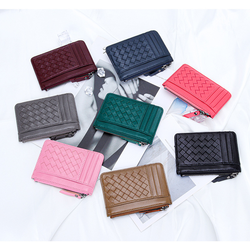 Card Holder Small Luxury Wallet Designer Wallet Women's Sheepskin Woven Ultra-thin Coin Purse Foreign Trade New Multi-functional Integrated ID Ho