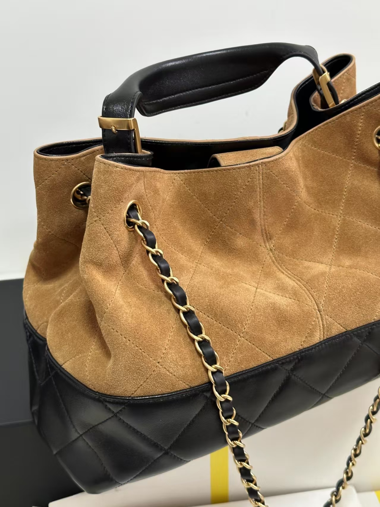 25a Designer Real Suede Leather Shoulder Bags Plaid Shopping Bag With Chain Belt Woman Luxury Handbag Vintage Hobo Genuine Leather Patchwork Suede bags