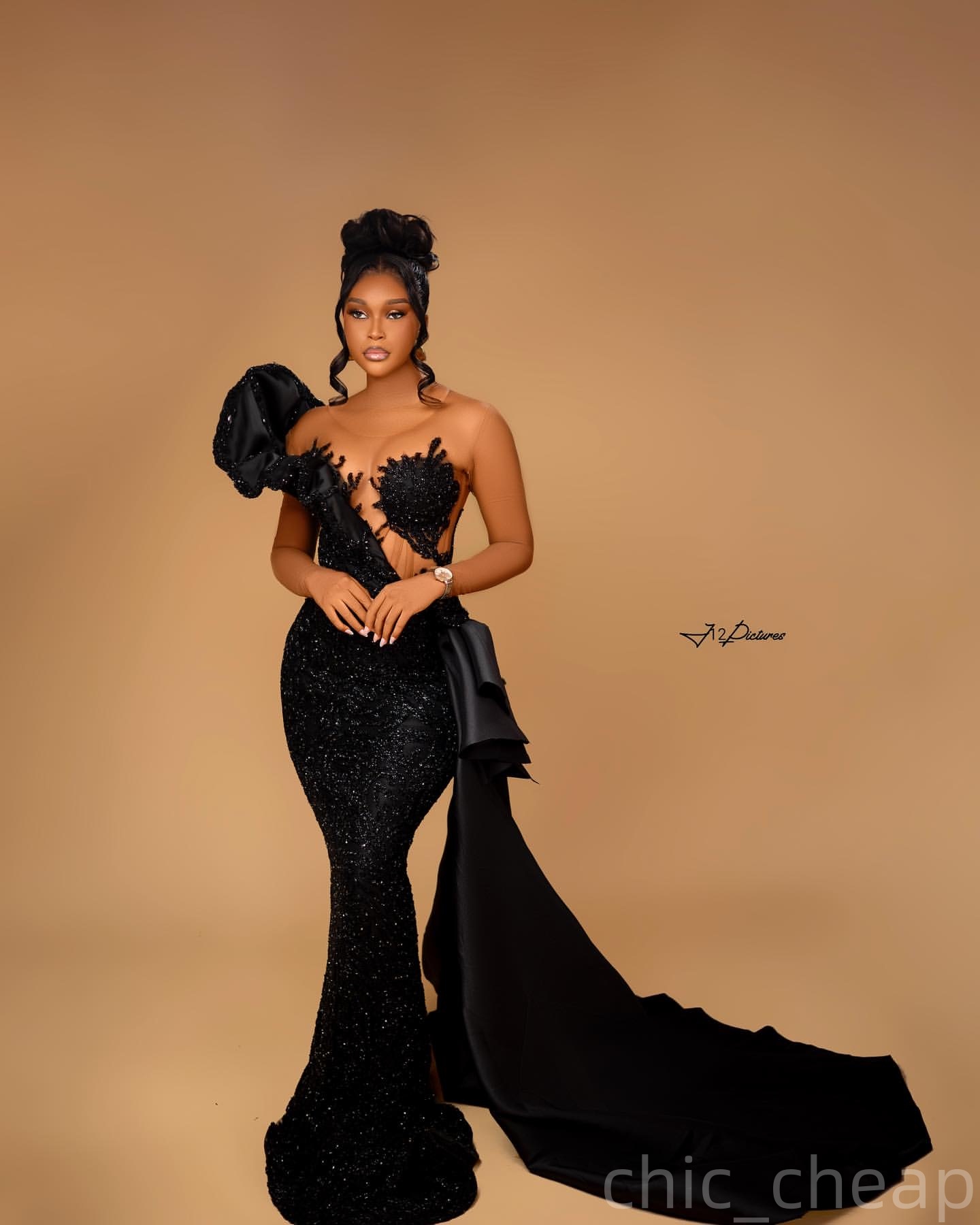 Mermaid Black Prom Dresses 2025 Beaded Sequined Sheer Neck Evening Formal Party Second Birthday Engagement Gowns Plus Size Dress For Special Occasions