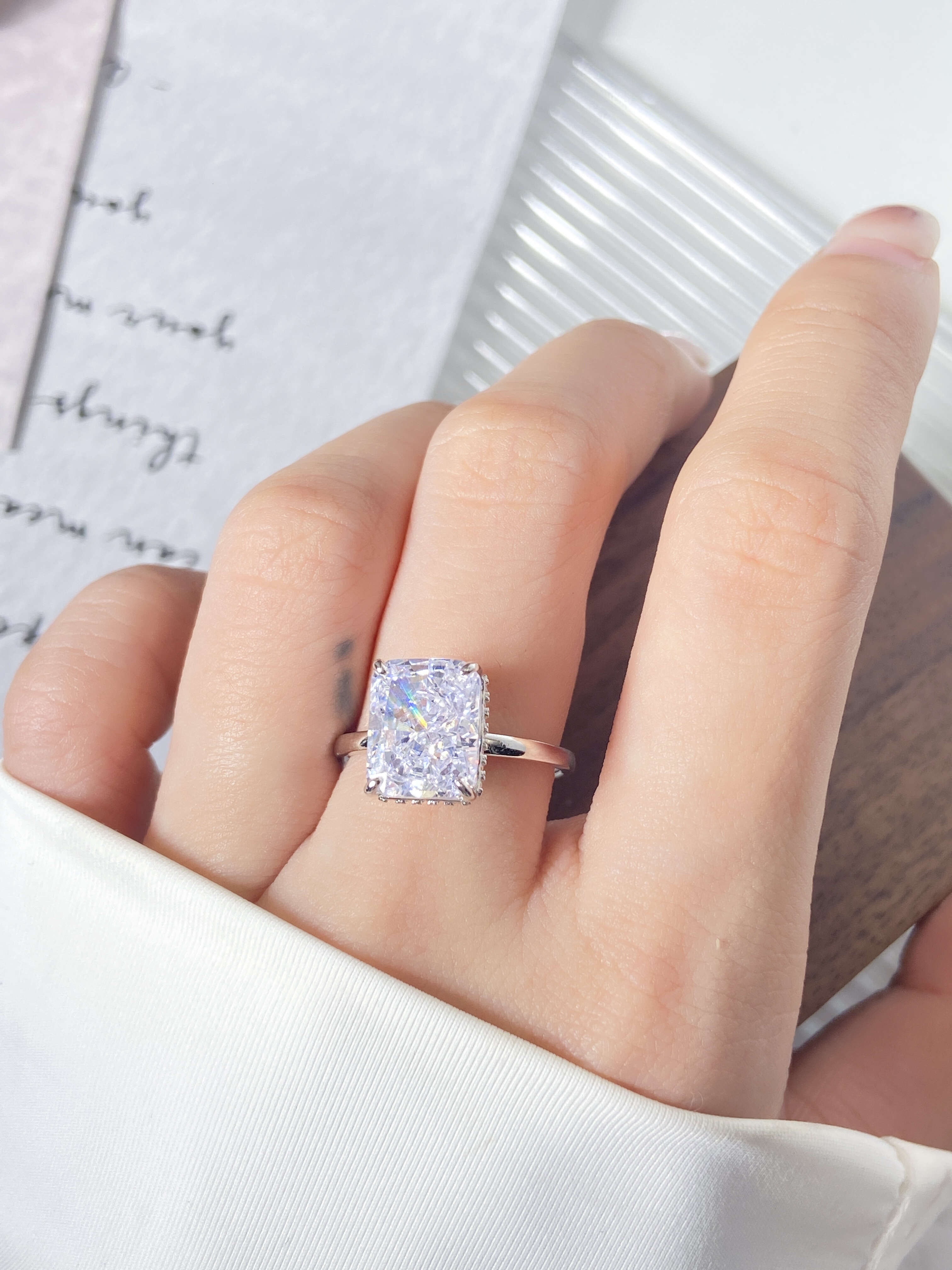 Foxi Prong Set Fine Rings Geometric Zircon 925 Sterling Silver Womens Ring 18K Ring Jewelry Set