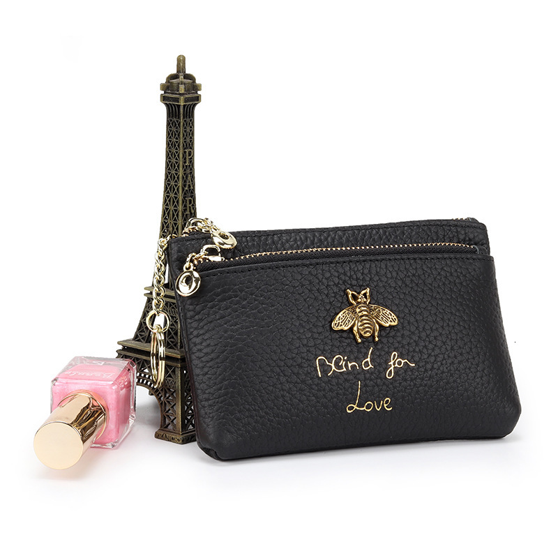 Top Layer Cowhide Luxury Wallet Women's Designer Wallet Coin Purse 2025 New Key Bag Fashion Little Bee Zipper Coin Bag One Piece