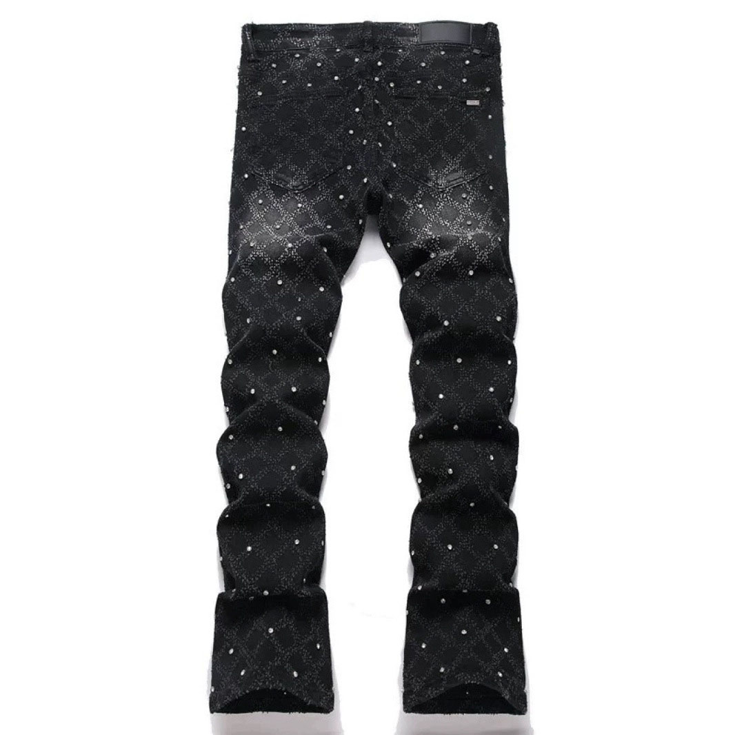 Mens Jeans Designer Light Luxury Starry Sky High Version Jeans Mens Diamond Black Slim Fit Jeans Elastic Rivet Denim Pants Skinny Jeans