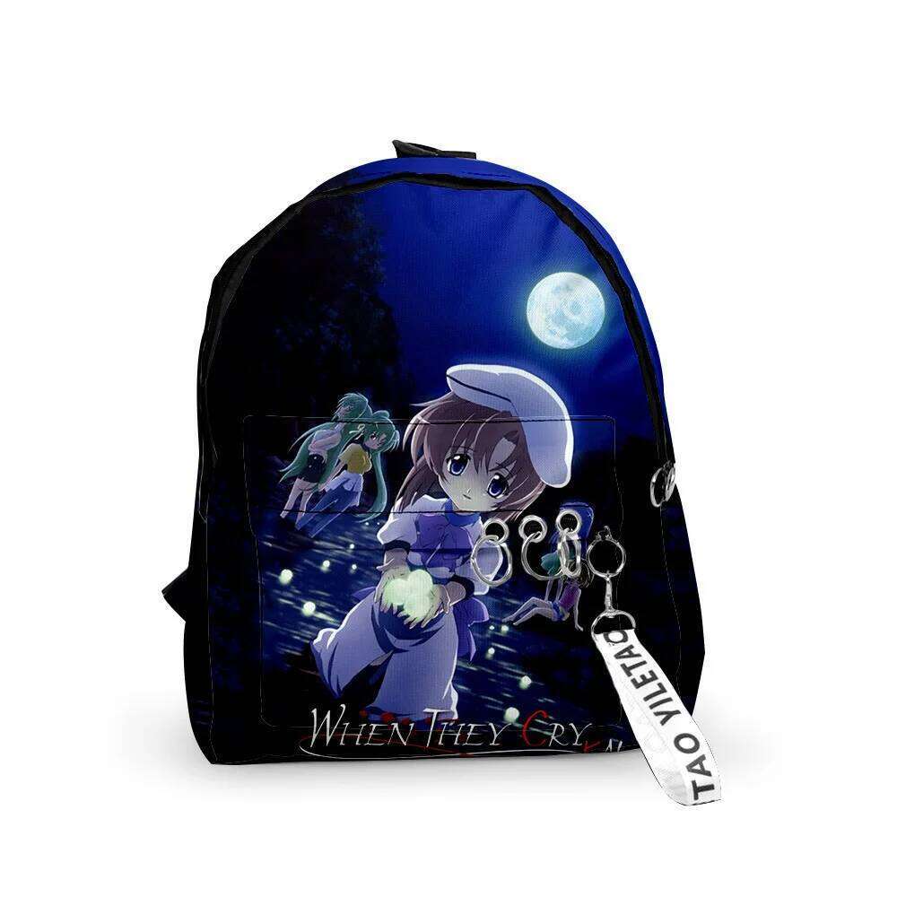 Fashion Novelty When They Cry Higurashi pupil School Bags 3D Print Keychains Oxford Waterproof Cute Small Backpacks
