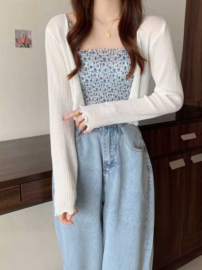 K1189 Outerwear cardigan thin women's spring and summer long sleeves with sling small shawl bm small short sun protection clothing blouse