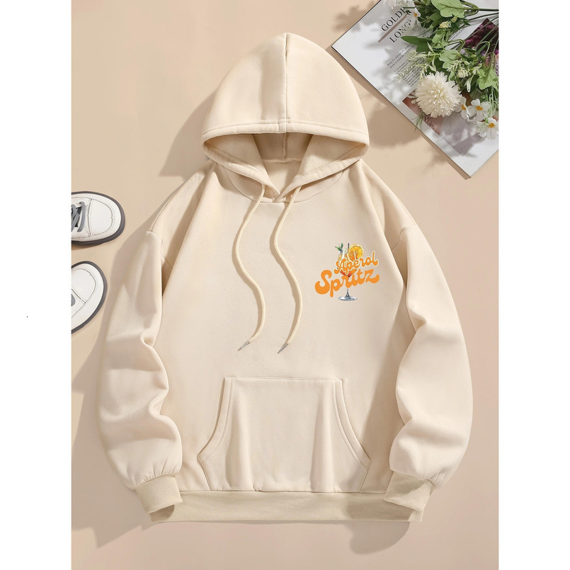 Women's White Hoodie with Aperol Spritz Graphic - Casual Drink - Inspired Sweatshirt