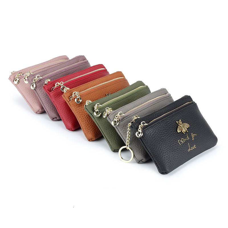Top Layer Cowhide Luxury Wallet Women's Designer Wallet Coin Purse 2025 New Key Bag Fashion Little Bee Zipper Coin Bag One Piece
