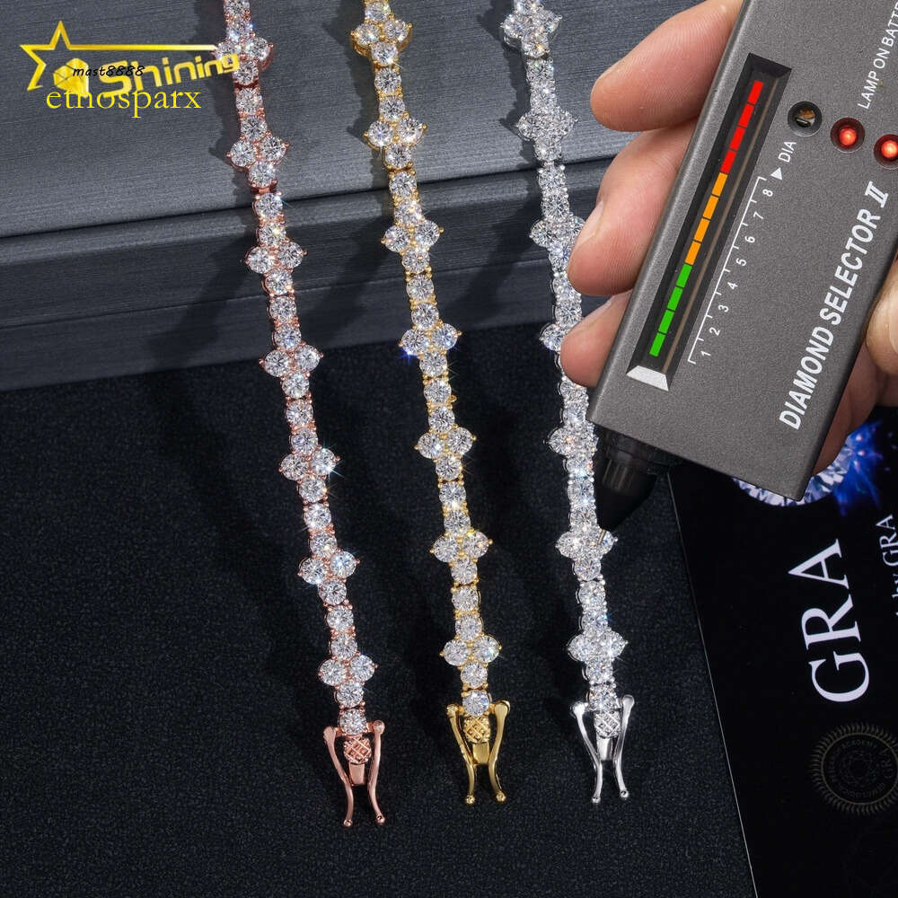 Shining Jewelry Pass Tester S Sier 3mm VVS Moissanite Bracelet Cross Design Dia Tennis Chain