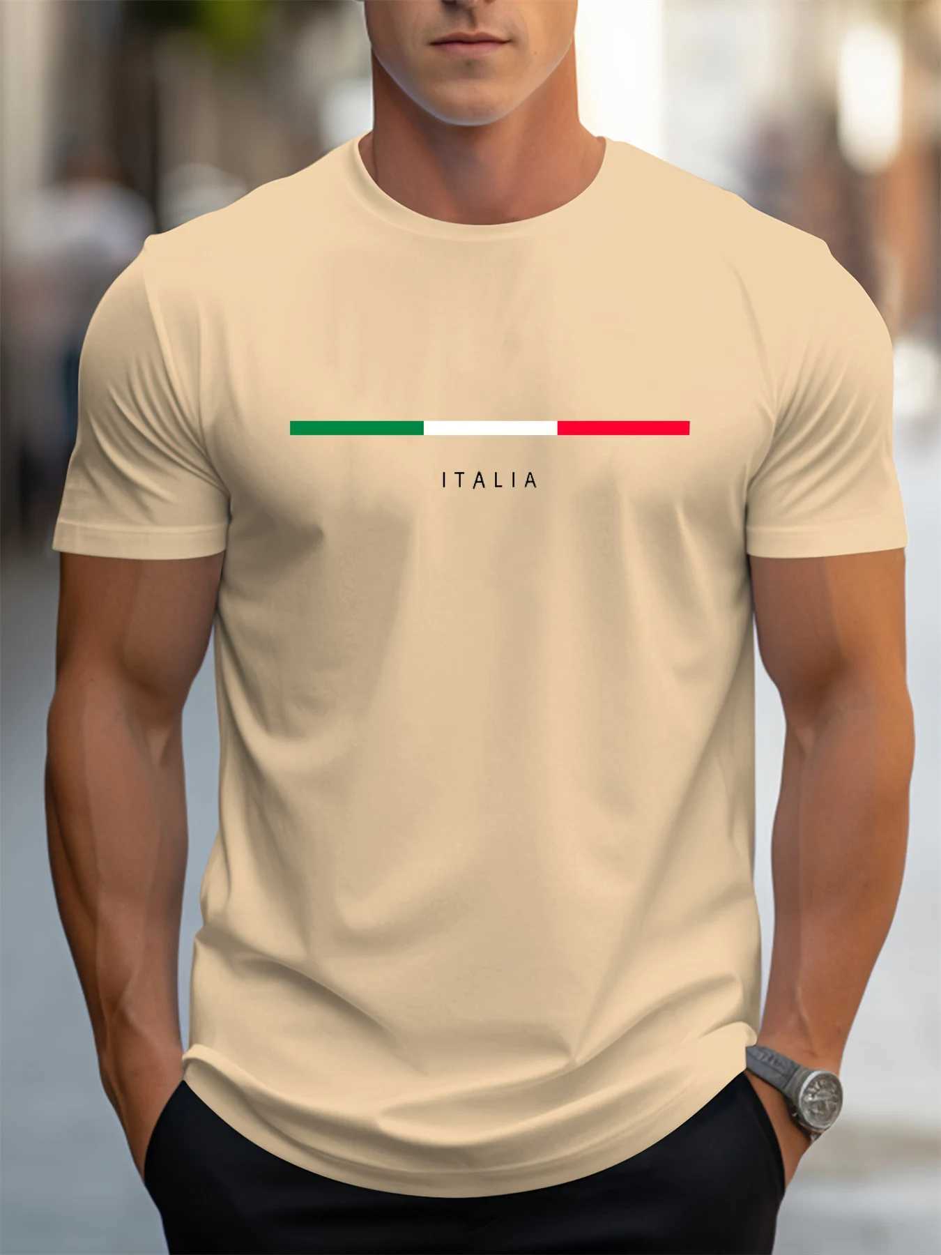 Mens Summer 100% Cotton Fashionable Casual Loose Plus Size ITALIA Pattern Printed Sports Round Neck Short Sleeve T-shirt Top z250701PA47