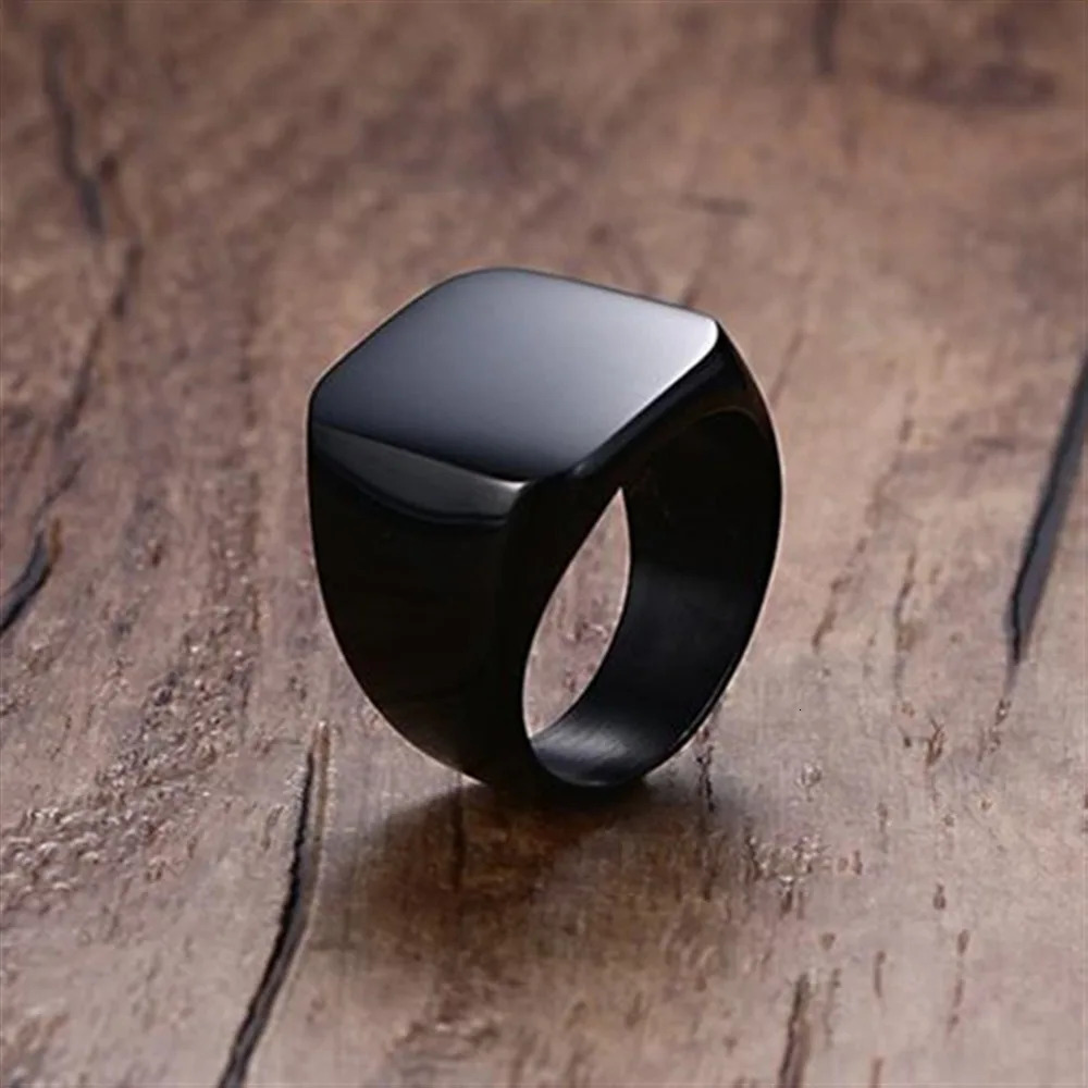 Fashion Men Black Smooth Stainless Steel Rings Glossy Signet Square Finge Rings Hiphop Punk Male Wedding Party Jewelry Wholesale 250701