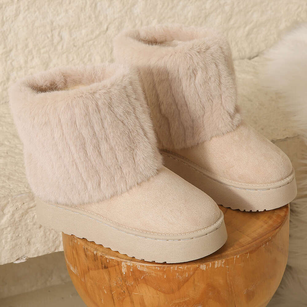 Fur Edge Striped Decor Women's Snow Boots Suede Autumn Winter Casual Thick Free shipping Sole Mid-Calf Warm Comfortable Cotton Shoes