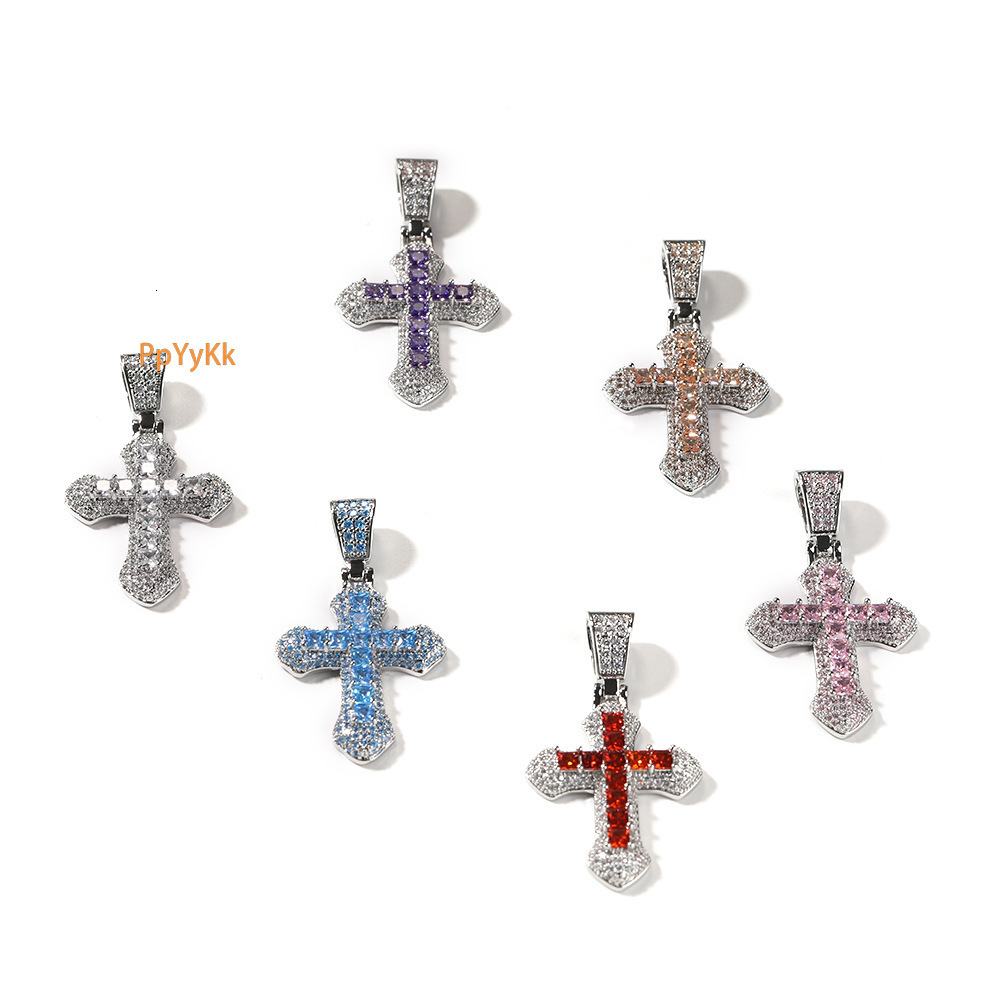 Luxury Jewelry High Quality Hip Hop New Blue Moissanite Cross Men Necklace Fashion Versatile Heavy Craft Punk Sweater Chain Accessory Pass the diamond