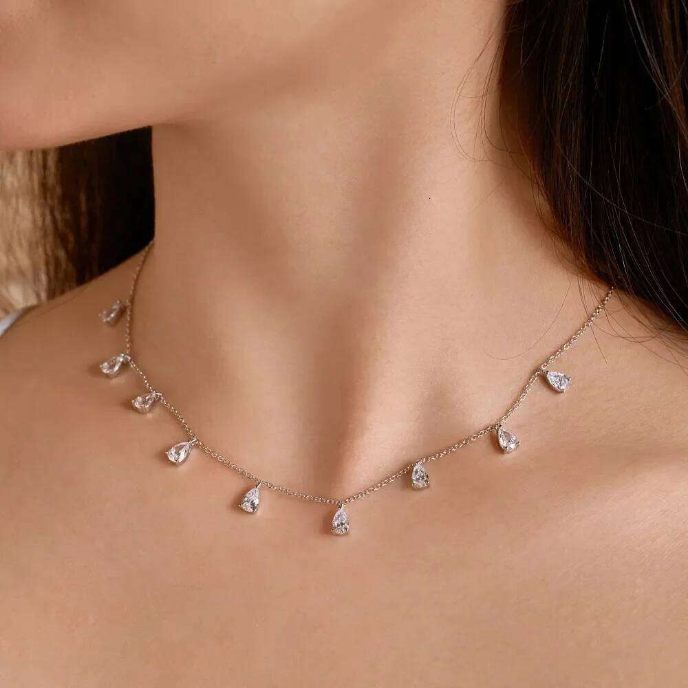 GRA Certified 0.5carat Pear Cut Moissanite Dia Necklaces for Women Sterling Sier Neck Chain Waterdrop Shape Choker